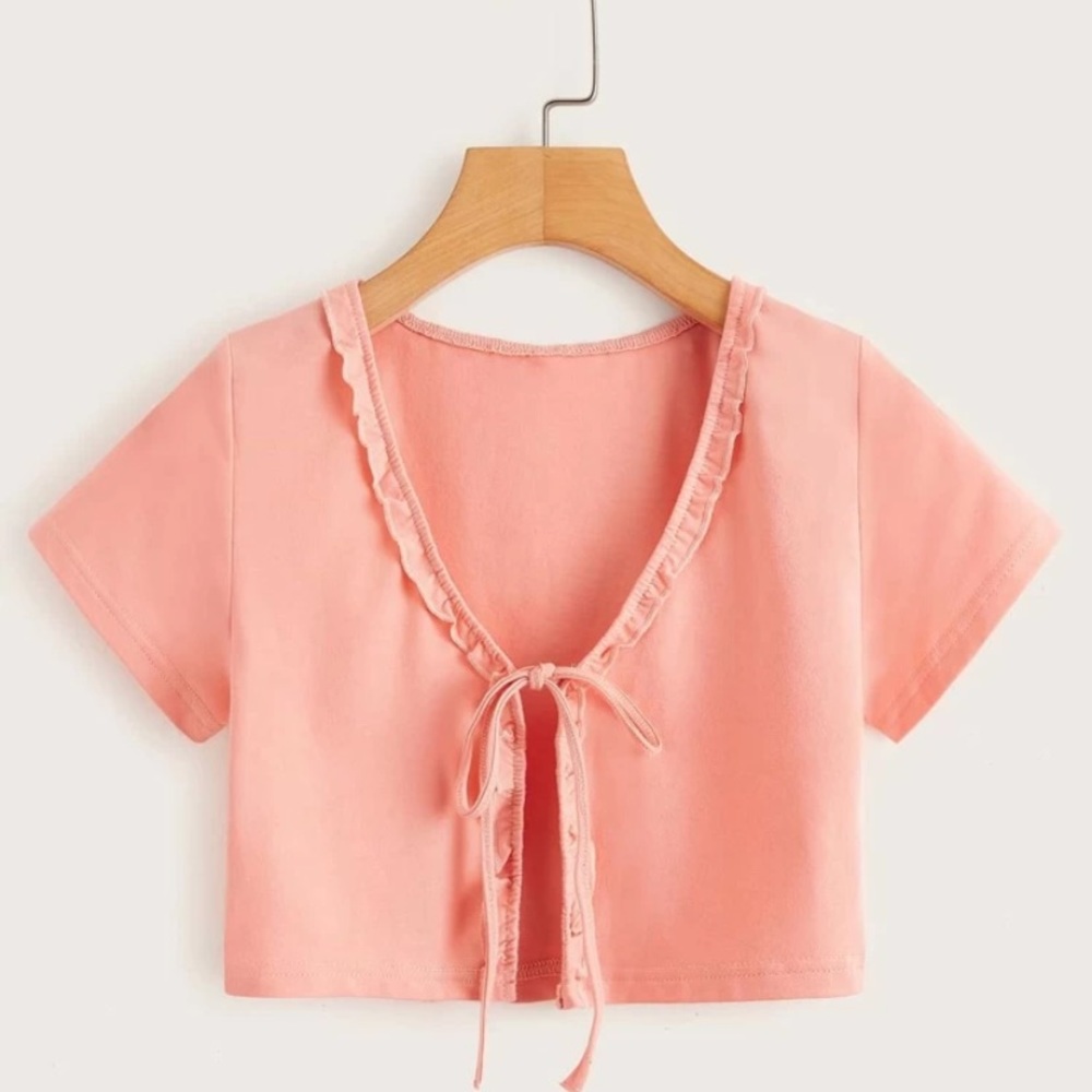 self tie pink crop top